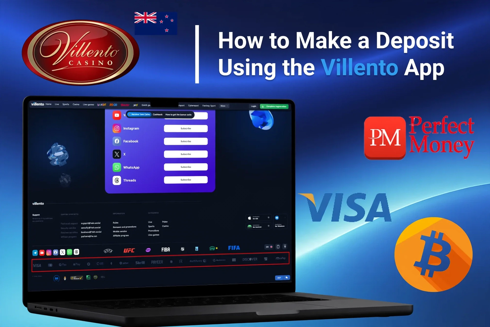 Registration process on the Villento Casino mobile app with social login options