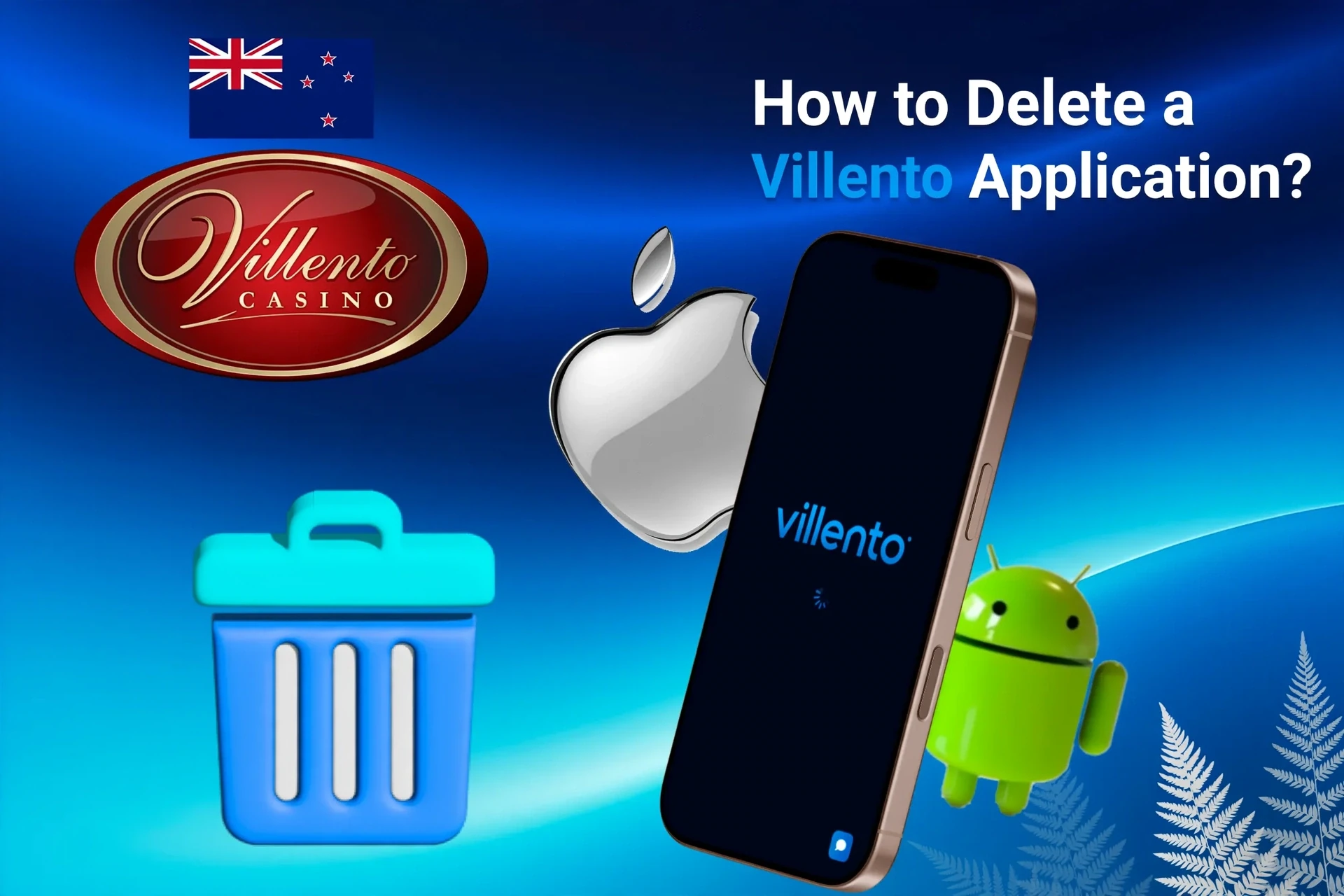 Instructions on how to delete the application from iOS and Android devices, shown with app icons