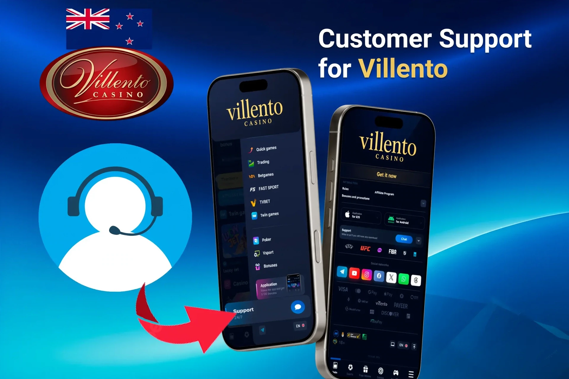 Customer support feature for the app, highlighting options for contacting support through the app