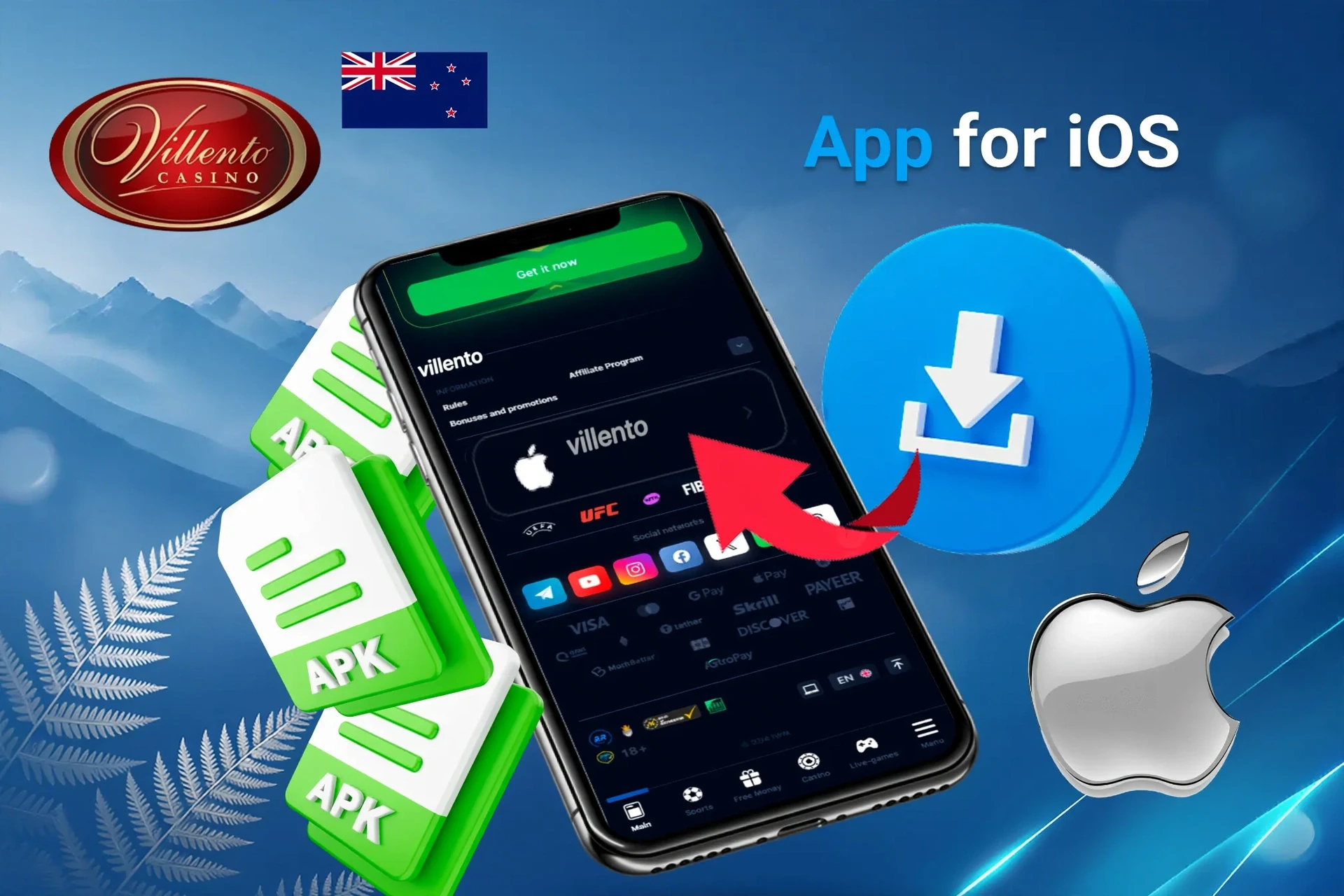 Add Villento Casino shortcut to iOS home screen with Apple logo