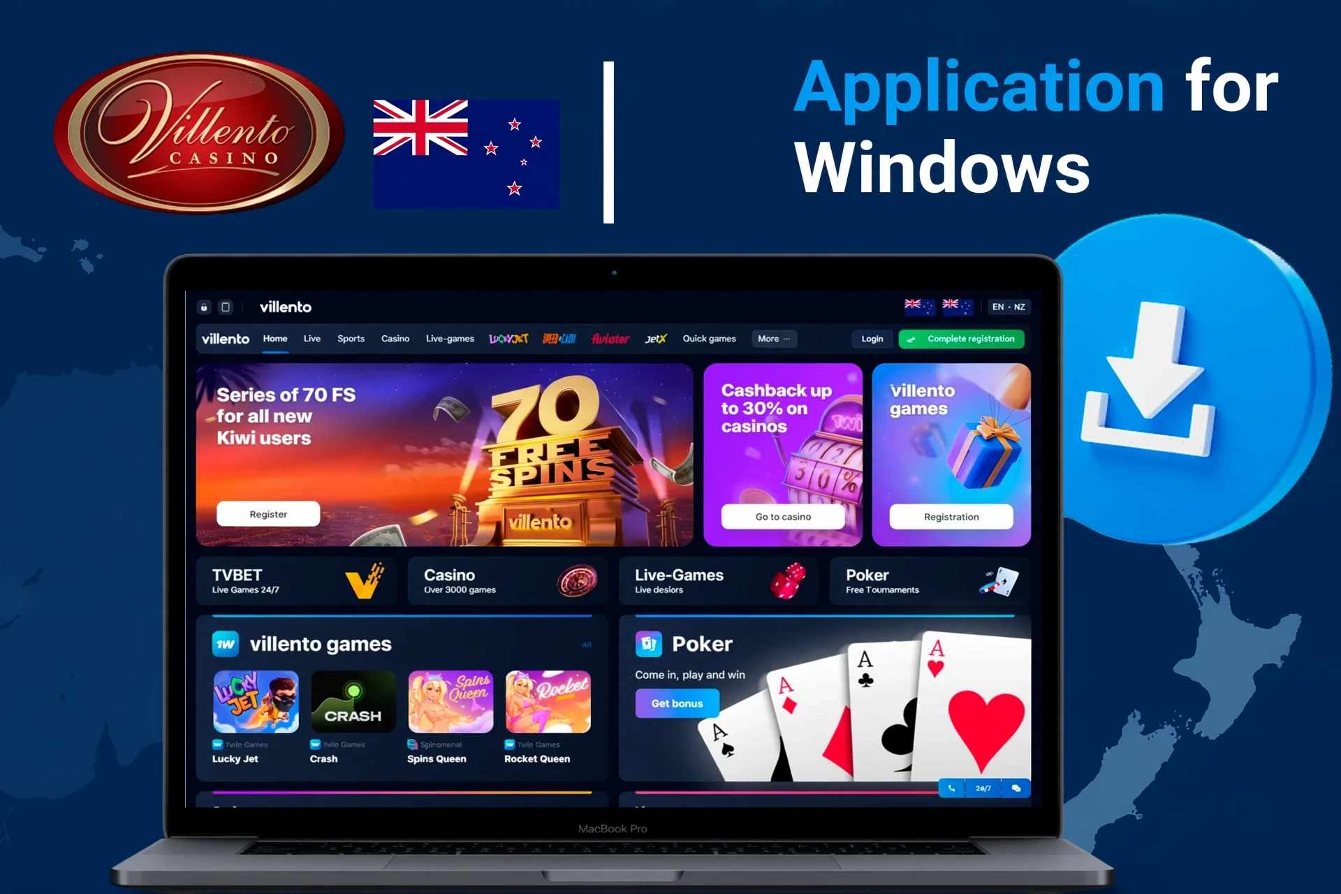 Villento Casino desktop access and Windows installer instructions with promotions