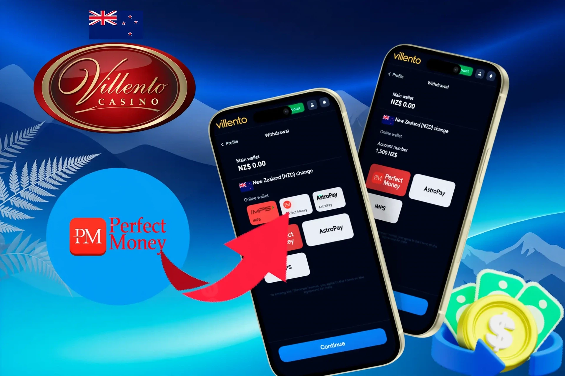withdrawal options, featuring Neteller, POLi, and other wallet services, shown on a mobile interface