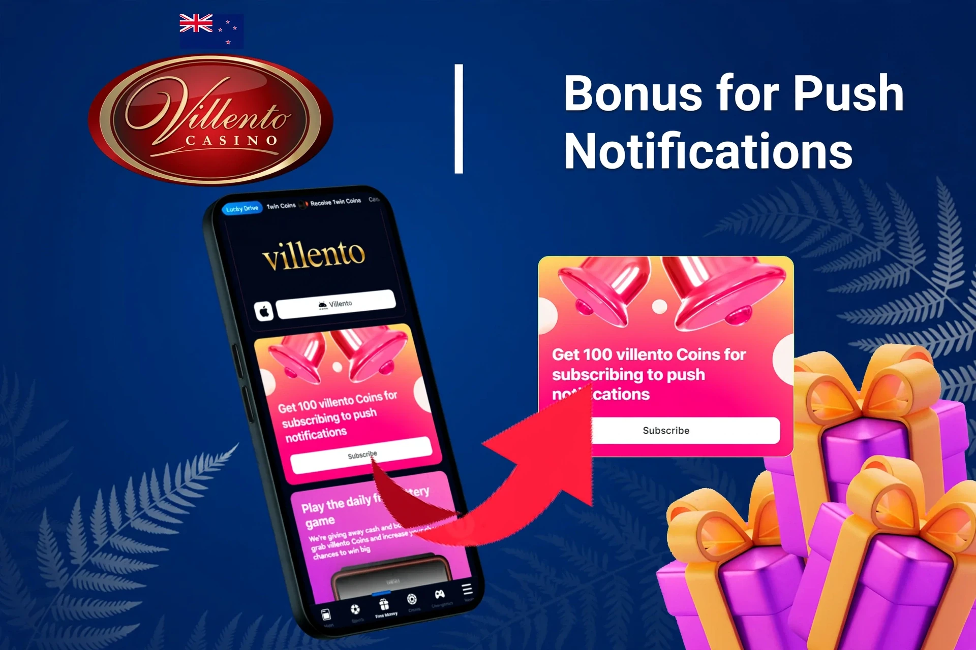 mobile app showing bonus offers and promotions with coins and poker-related graphics