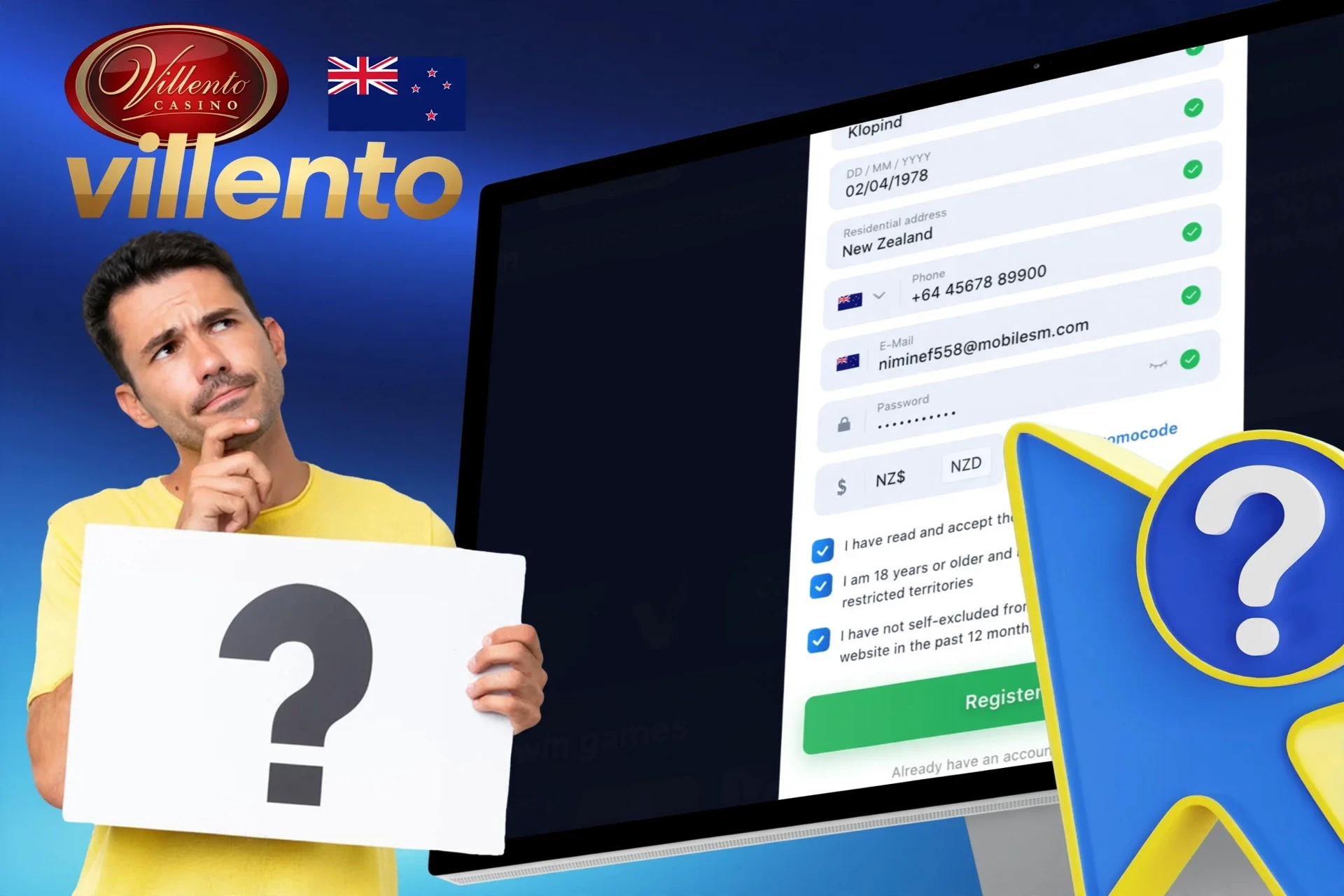 Step-by-step description of the registration process on the Villento Casino website or app