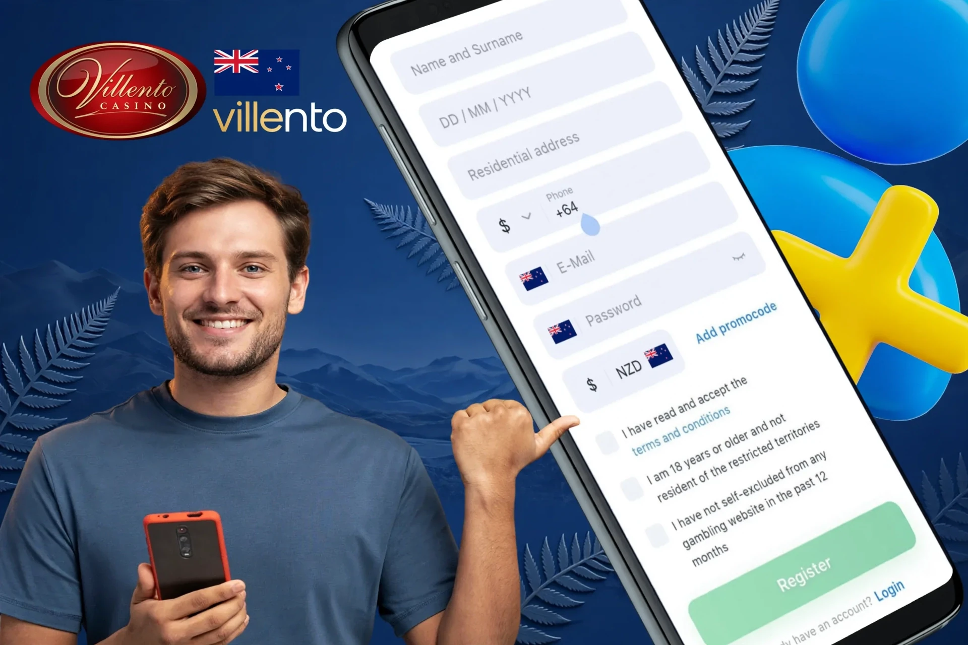 Information about the registration process using the Villento Casino mobile site